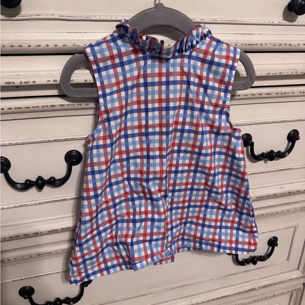 Stitchy Fish Red White and Blue Plaid Sleeveless Top with Shorts